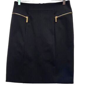 NWT Michael Kors Classic Black Ponte Knit Gold Zip Pencil Skirt Size 8